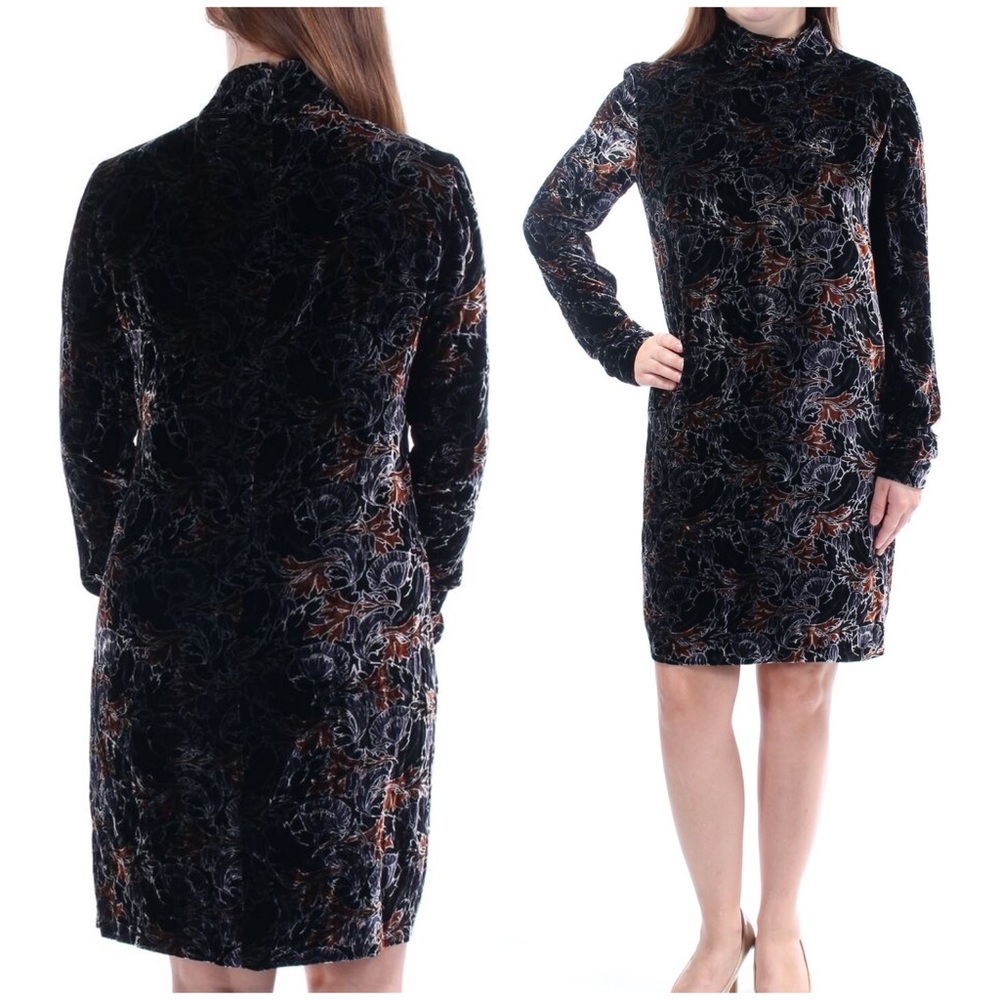 Sonia Rykiel Velvet Floral Long Sleeve Mock Neck Shift Dress - Picture 9 of 9